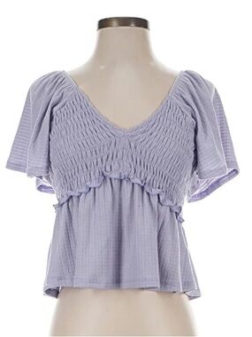 Altar’d State Smocked V‑Neck Flutter Sleeve Top in Light Lavender NWOT
